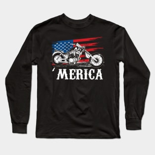 Motorcycle Shirt Biker America Flag Patriotic Grunge Long Sleeve T-Shirt